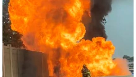 Raging Inferno Swallows New Jersey Truck on Crowded Highway