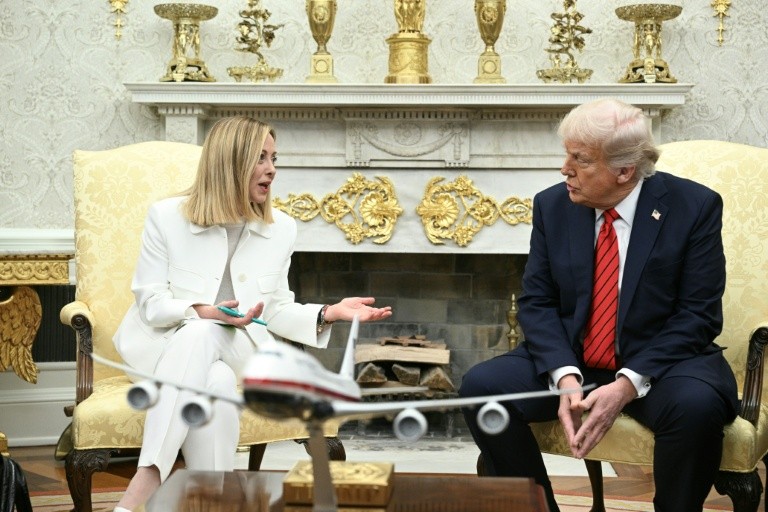 US President Donald Trump struck a softer tone on Ukraine in comments alongside Italian Prime Minister Giorgia Meloni in the Oval Office