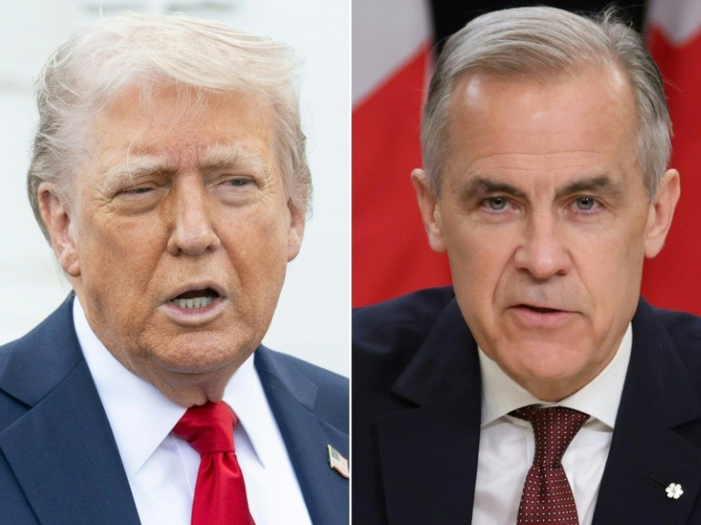 US President Donald Trump (L) has made threats to annex Canada and imposed wide-ranging tariffs on the country since coming to power