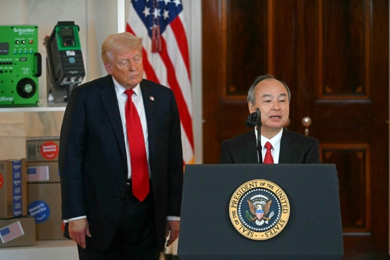 SoftBank Group has been actively investing in AI under its flamboyant founder and CEO Masayoshi Son (R)