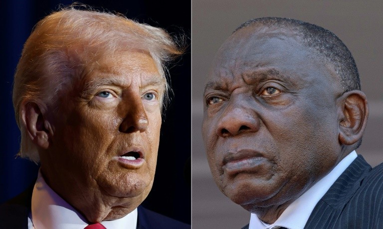 US President Donald Trump's (L) meeting with South African leader Cyril Ramaphosa (R) promises to be tense