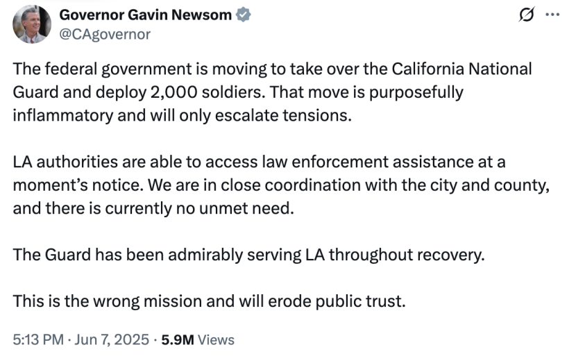 Trump Deploys 2,000 National Guard Troops to Los Angeles ICE