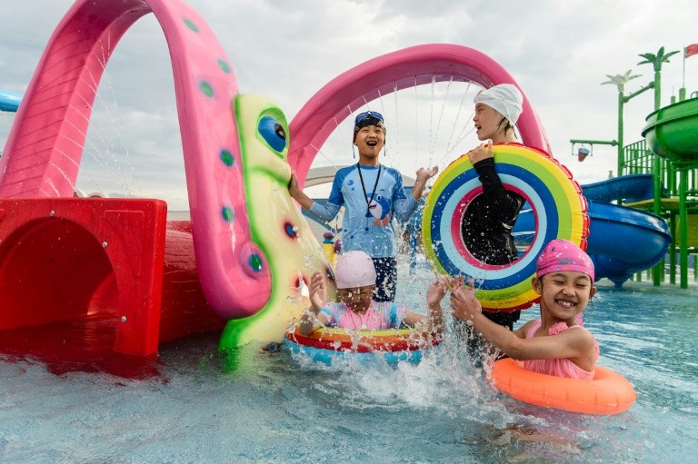 Children play at the newly opened Myongsasimni Water Park in the Wonsan Kalma Coastal Tourist Area in North Korea