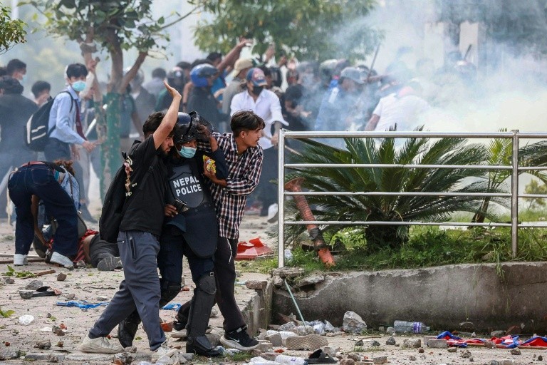 Nepal police and demonstrators clashed during protests against a government ban on social media sites