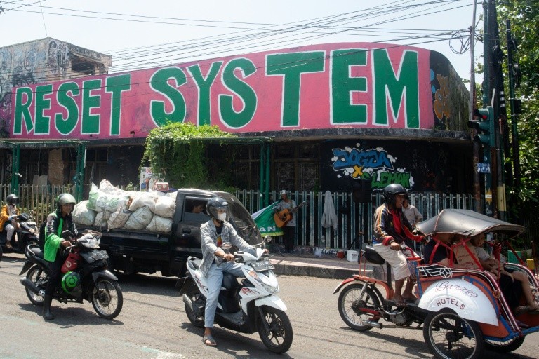 Graffiti painted during recent Indonesian protests during which at least 10 people were killed