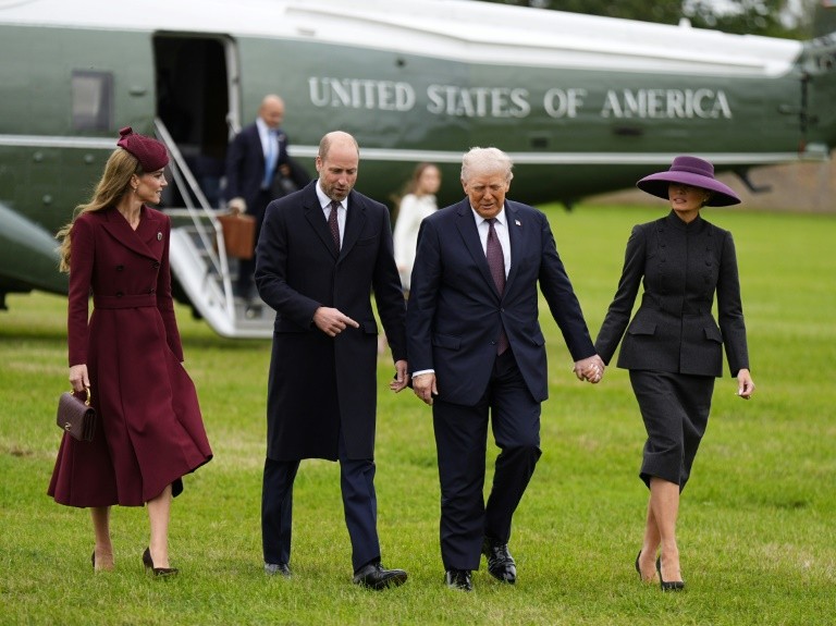 US President Donald Trump and First Lady Melania Trump were greeted at Windsor Castle by Prince William and his wife Catherine