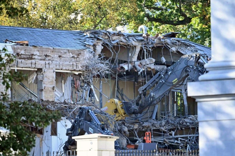 Heavy machinery began tearing down a section of the East Wing of the White House as construction commenced on President Donald Trump’s planned ballroom