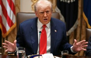 US President Donald Trump speaks during a meeting with Argentina's President Javier Milei at the White House in Washington, DC, on October 14, 2025.