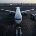 An airplane sits on the tarmac at John F. Kennedy International Airport on the July 4th weekend in Queens, New York City