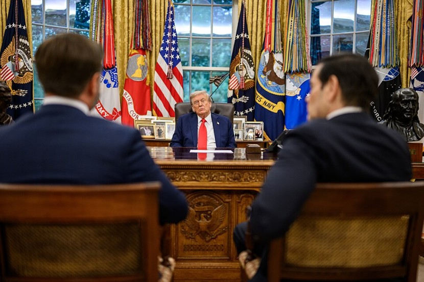 President Donald Trump with Marco Rubio and JD Vance