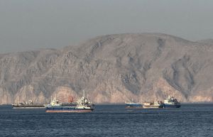 Vessels anchored in the Strait of Hormuz near Oman