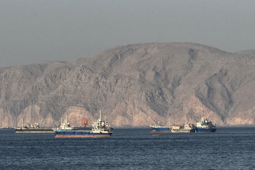 Vessels anchored in the Strait of Hormuz near Oman