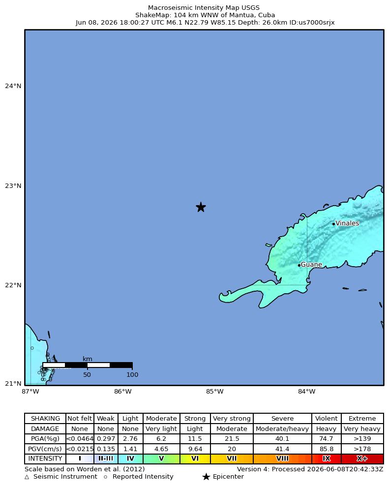 USGS ShakeMap of the magnitude 6.1 Cuba earthquake