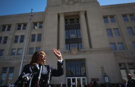 New York Attorney General Letitia James speaks outside the Walter
